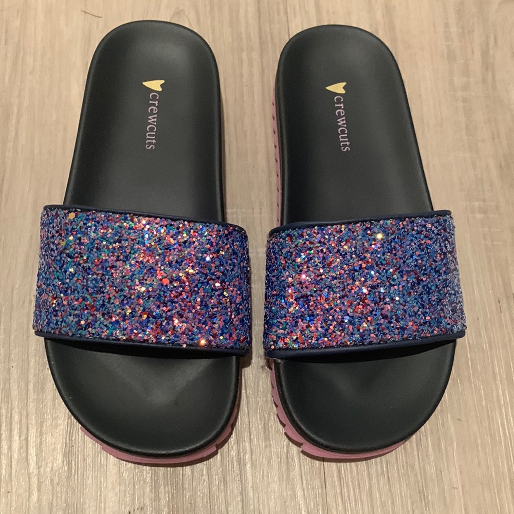 J. Crew Kids Glitter Slide Sandals in Blue Multi